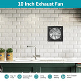 HONGUAN 10 inch exhaust fan for windows with 988 CFM airflow, backdraft damper, and switch, ideal for ventilation in kitchens, bathrooms, and garages.