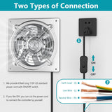 HONGUAN 6-inch garage exhaust fan with secure connection points for power cord and damper installation.