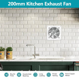 HONGUAN 8-inch bathroom exhaust fan with switch, 576 CFM airflow, and durable stainless steel construction.