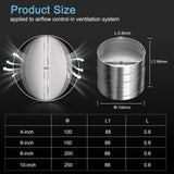 Dimensions of Hon&Guan 4-inch backdraft damper with detailed measurements for HVAC and ducting systems.