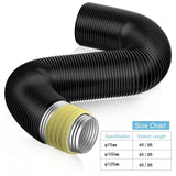 4 Inch insulated soundproof flexible duct, 8 feet long, with detailed dimensions for HVAC systems.