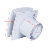 4-inch wall exhaust fan with detailed dimensions, showcasing compact size and design for bathroom and kitchen ventilation.