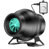 HONGUAN 4-inch inline fan with EC motor and variable speed controller for grow tents and HVAC ventilation systems.