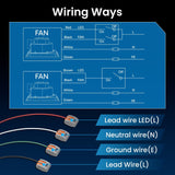 Diagram illustrating the wiring methods for installing the HONGUAN bathroom exhaust fan with light, highlighting the connection process for efficient setup.