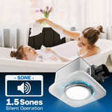 Silent bathroom exhaust fan with 1.5 sones for quiet operation, ensuring a peaceful environment while effectively removing moisture and odors.