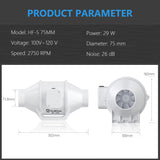 Compact and lightweight design of HONGUAN 3 inch duct fan for easy installation and use in small spaces