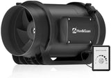 HONGUAN 6-inch inline duct fan with EC motor and variable speed controller for hydroponics and HVAC systems.