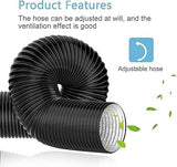 Black PVC-coated dryer duct hose offering lightproof and flexible ventilation for various applications.