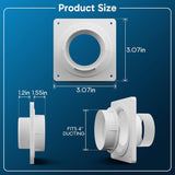 HONGUAN dryer vent connector size diagram showing dimensions of the 4-inch wall plate and twist-lock mechanism for installation.