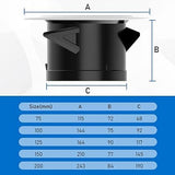 Various size views of the HONGUAN 8-inch soffit vent cover, showcasing its 200mm duct diameter, 84mm sleeve height, and detachable black panel for easy installation and maintenance.