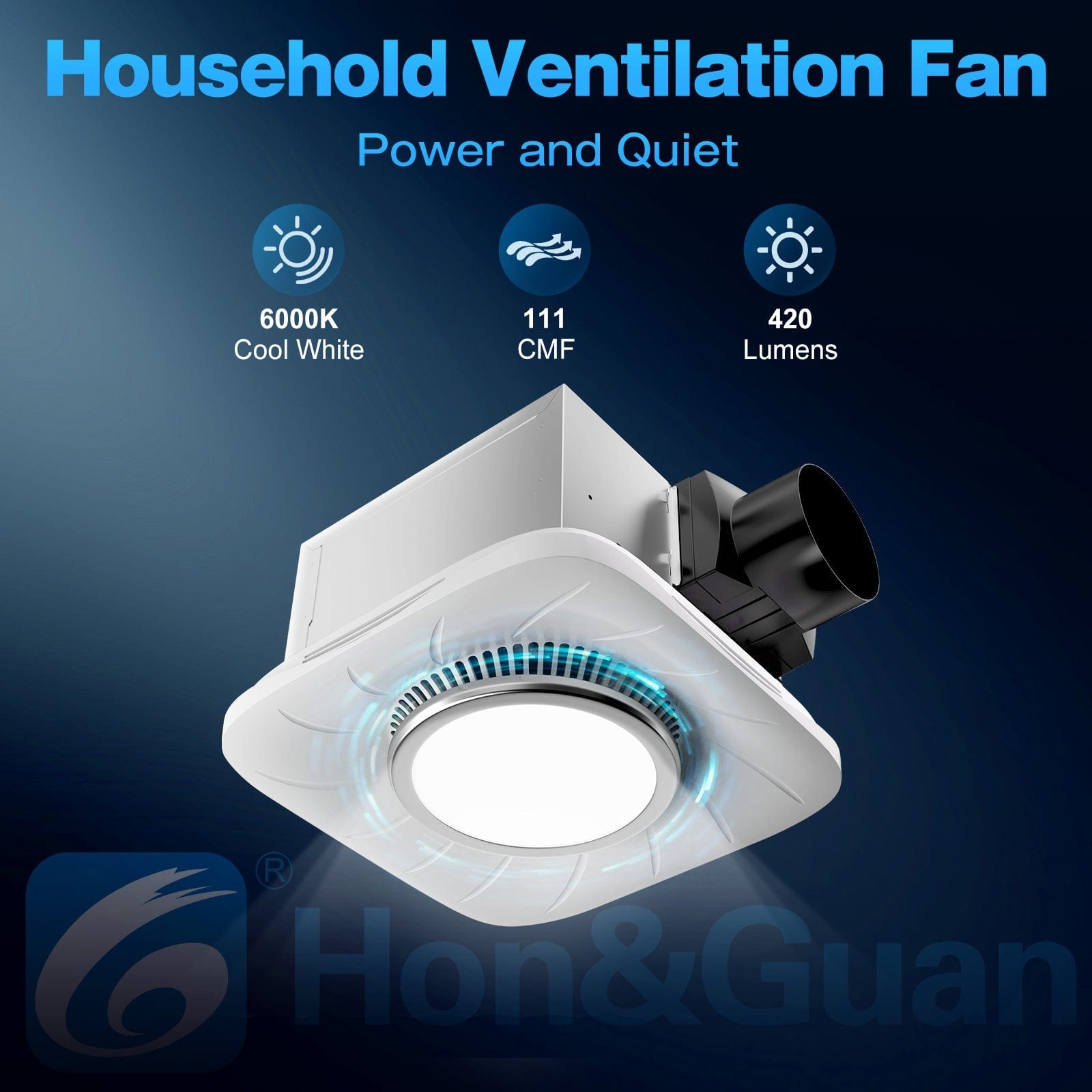 Bathroom Exhaust Fan with Light, 111 CFM Ventilation Fan with 6000K Cool White LED Light for Home, 45 Watts & 1.5 Sones