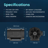 8 Inch Inline Duct Fan with Variable Speed Controller 110V-220V