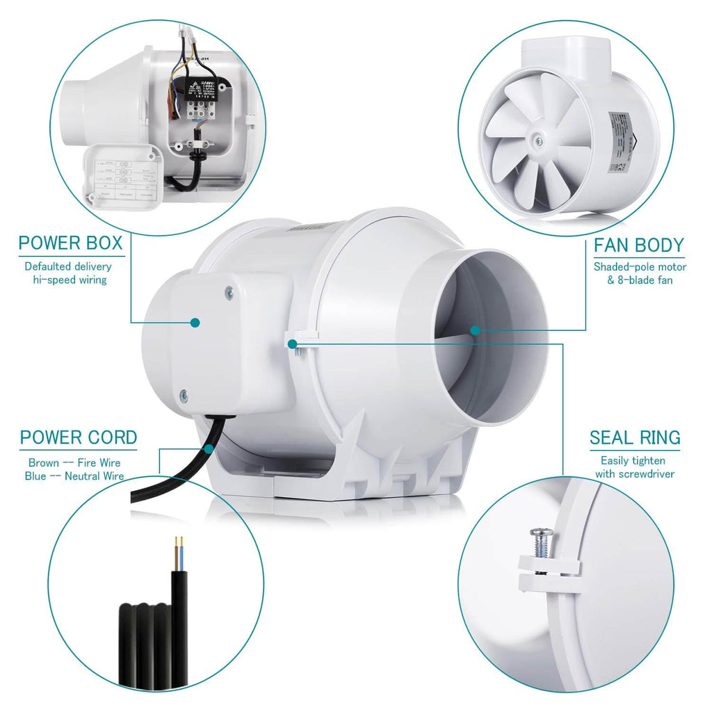 4 Inch Inline Duct Fan 100 CFM 220V