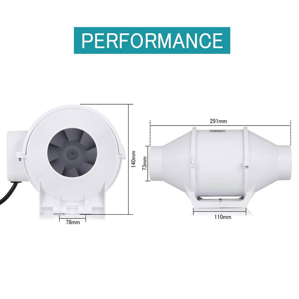 Hon&Guan Quiet 3 Inch Inline Duct Fan Grow Tent Hydroponic