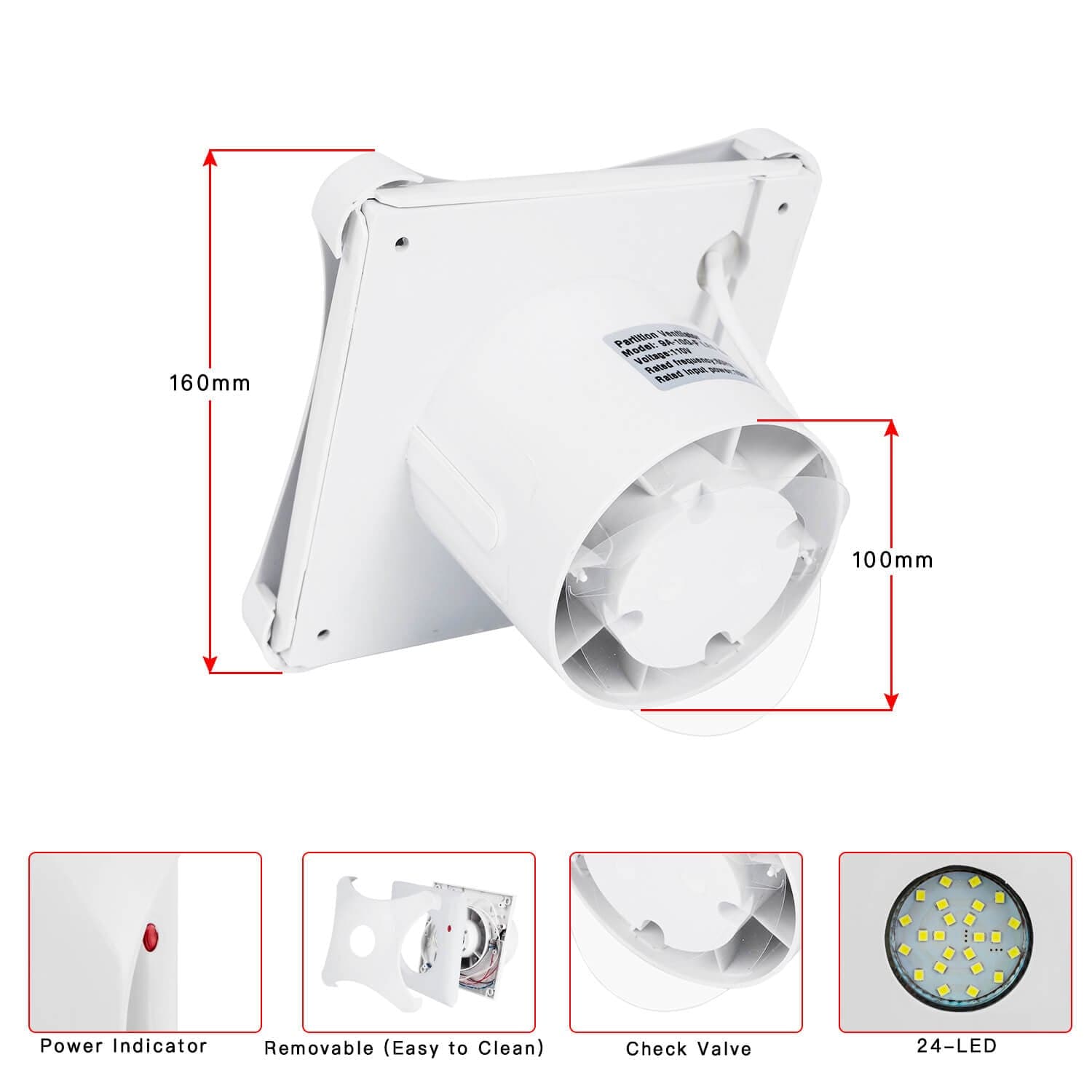 4 Inch Exhaust Fan with 5W Led Light 55 CFM