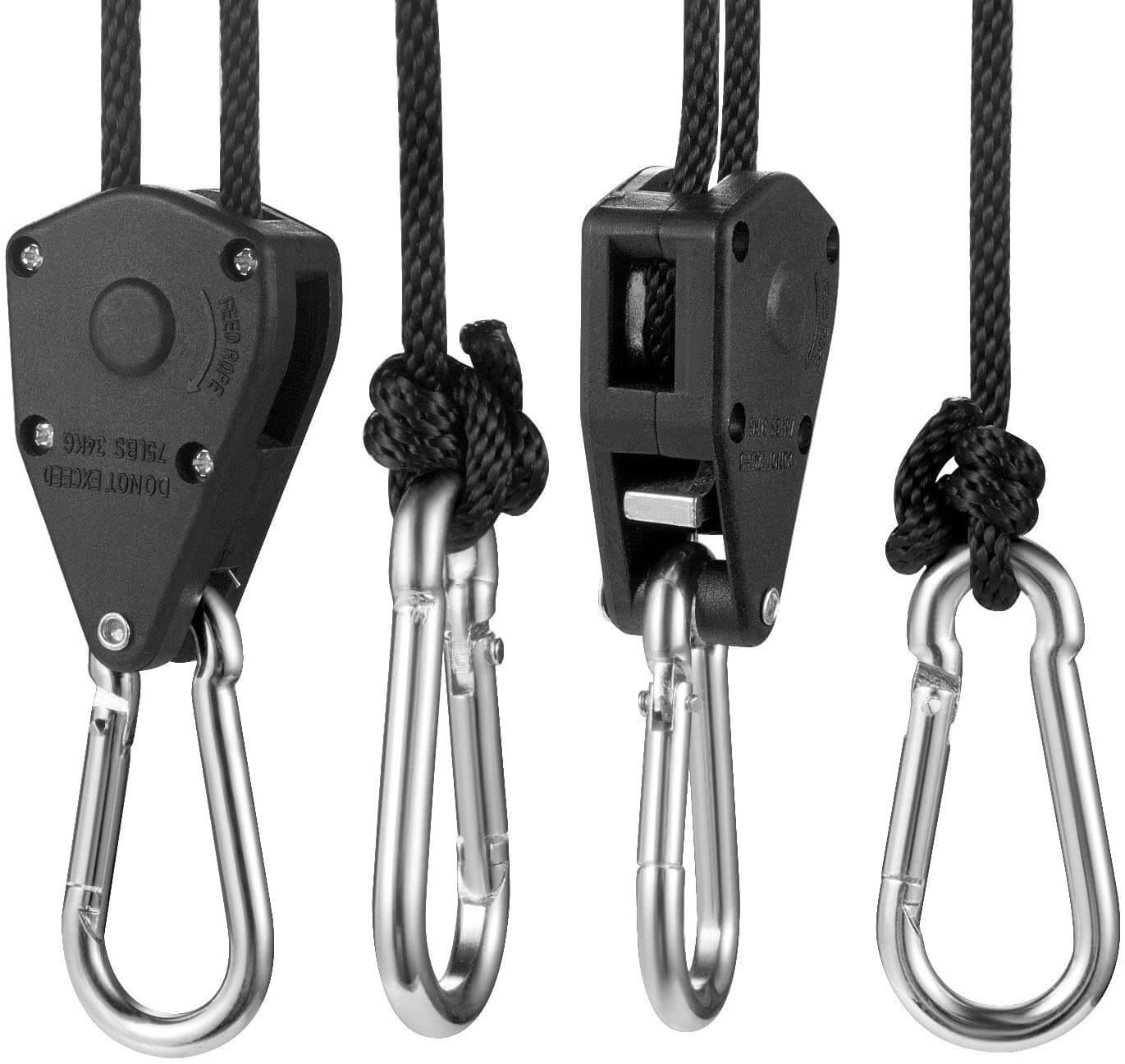 Heavy Duty Adjustable Rope Clip Hanger Ratchet 1 Pair 1/8 for Growing, Affordable Ventilation Equipment